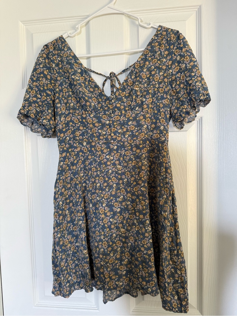 Dress Forum Blue Floral Mini Dress with Yellow Accents